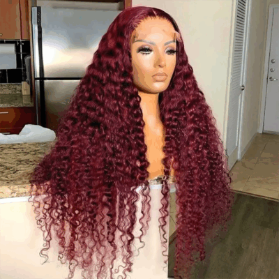 99J Burgundy Water Wave Lace Front Human Hair Wigs