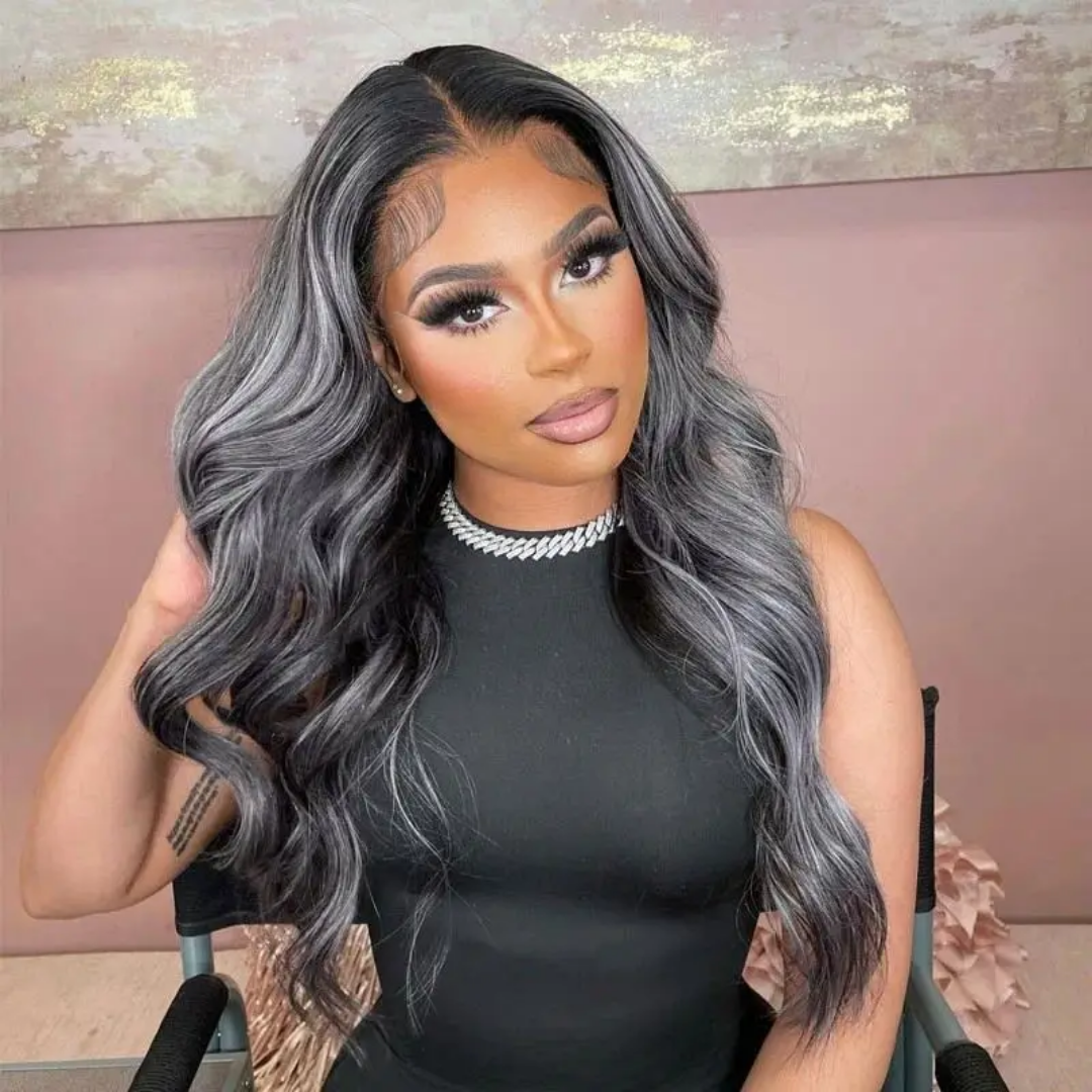 Gray Highlight Human Hair Wig - Image 3