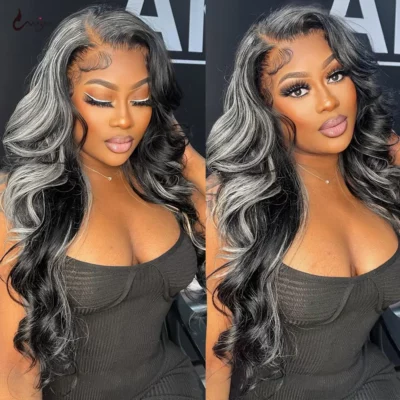 Gray Highlight Human Hair Wig