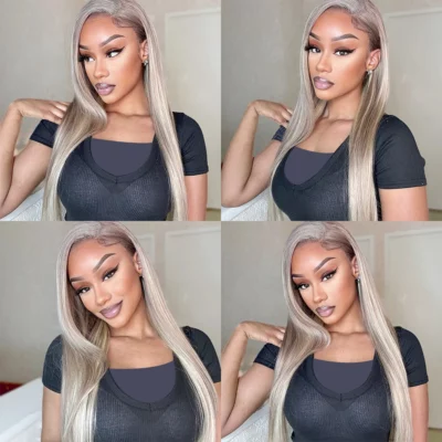 #P18/613 Blonde Highlight Straight Glueless Lace Front Human Hair Wig