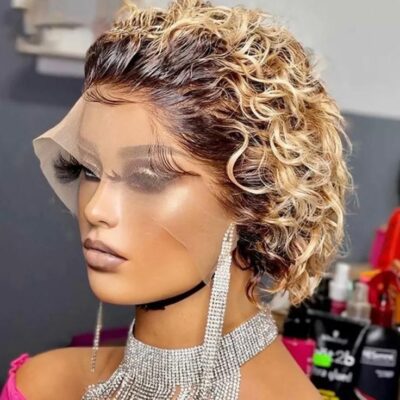 13x1 Lace Front Pixie Cut Curly Human Hair Wigs