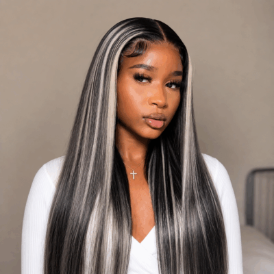 Grey Highlight Straight Human Hair Wig