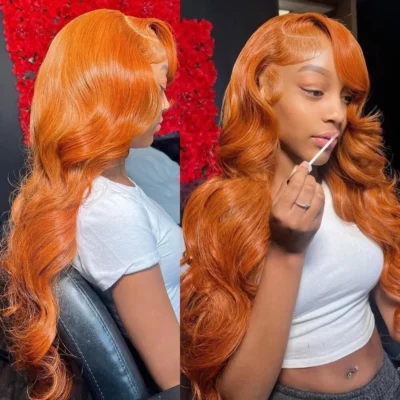Ginger Body Wave Lace Front Wigs For Women Human Hair Pre Plucked Brazilian 30 40 Inch Orange Body Wave 13x6 Hd Lace Frontal Wig 3