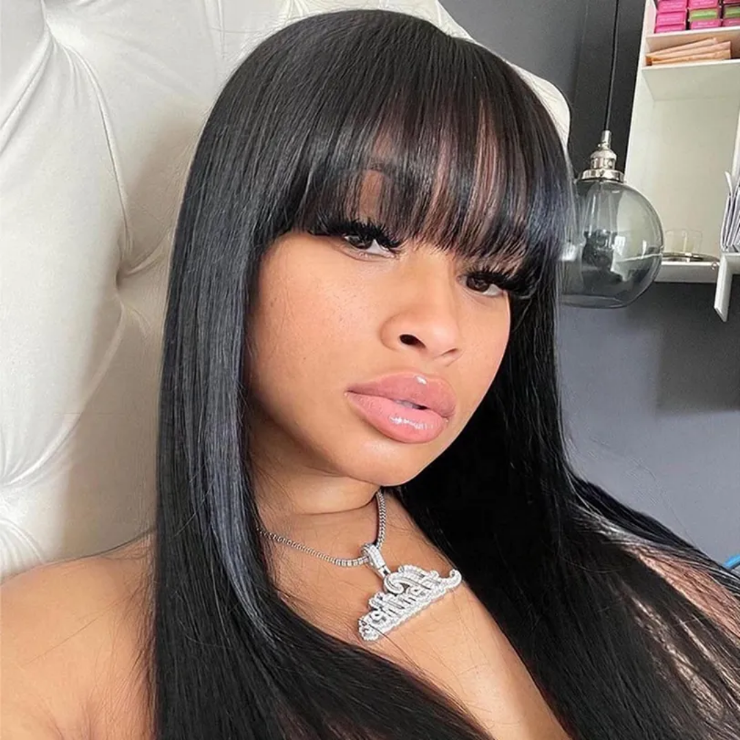 Silky Straight Lace Frontal Wig with Bangs - Image 4