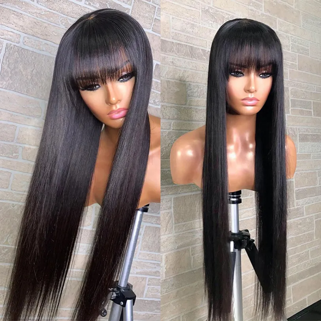 Silky Straight Lace Frontal Wig with Bangs - Image 3