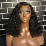 Natural Black Short Bob 16'' Soft 180Density Glueless Kinky Curly Lace Front Wig For Women BabyHair 26Inch Long Preplucked Daily 1