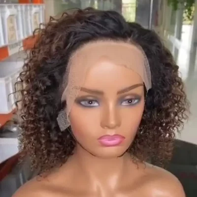 Jerry Curly Ombre Brown Bob Lace Frontal Wig