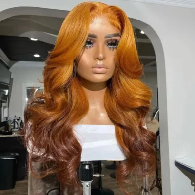 Ombre Orange Ginger Closure Human Hair Wigs