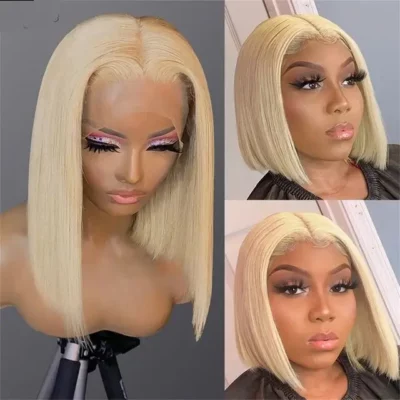 Blonde Short Straight Bob Glueless Lace Front Wigs