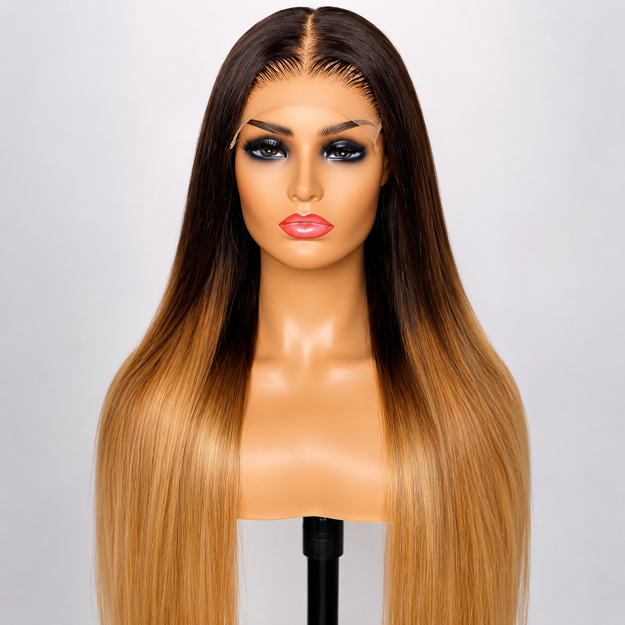 2 Tones Ombre Honey Brown Blonde Human Hair Lace Front Wigs - Image 2