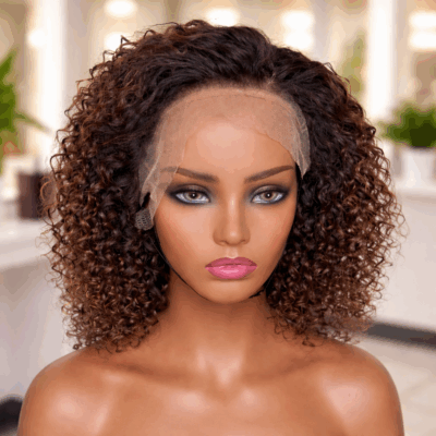 Jerry Curly Ombre Brown Bob Lace Frontal Wig