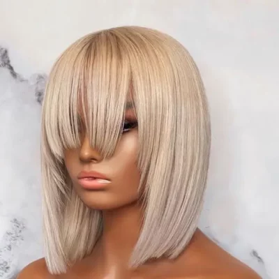 Ash Blonde Straight Bang Glueless  Wigs