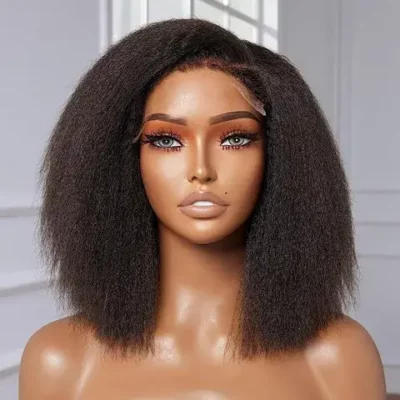 C-Part Kinky Bone Straight human hair Lace Front Human Hair Wig