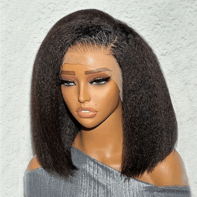 C-Part Kinky Bone Straight human hair Lace Front Human Hair Wig