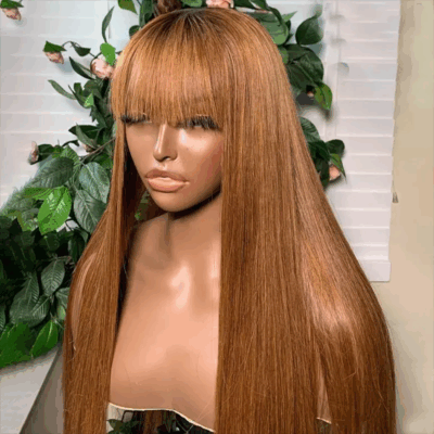 Honey Blonde Straight Wig With Bangs – Lace Front Human Hair Wig