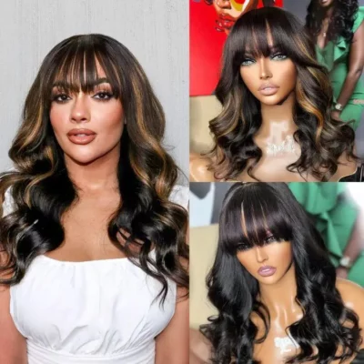 Highlight Body Wave 13x4 Lace Front Wig With Bangs