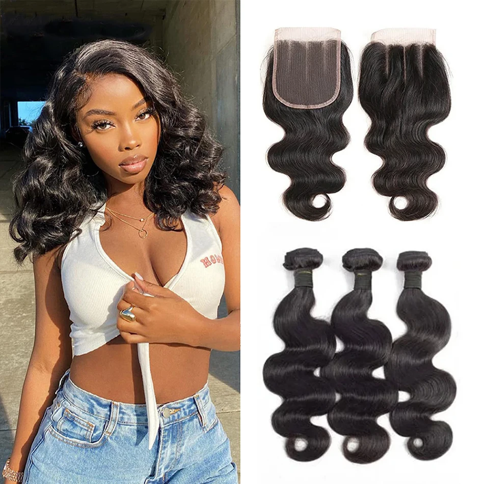12A Peruvian Body Wave Bundles With Closure 100% Unprocessed Virgin Human Hair Bundles With Closure Loose Body Wave Extensions 1