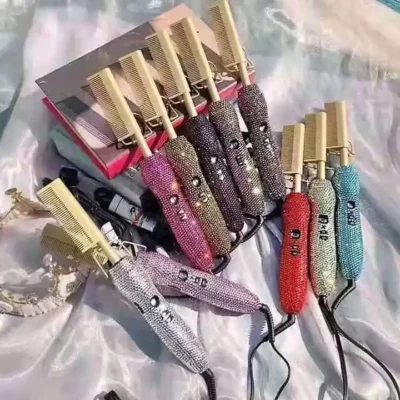 Hot Comb 2 in 1 Rhinestone Hair Straightener Curler