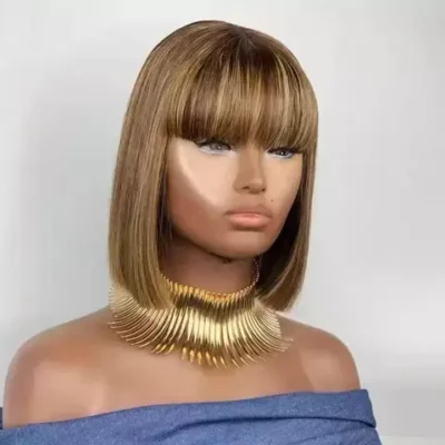 10inches Straight Highlight Bob Wig With Bangs
