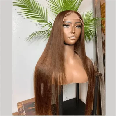 Reddish Brown Straight Glueless Human Hair Lace Front Wigs