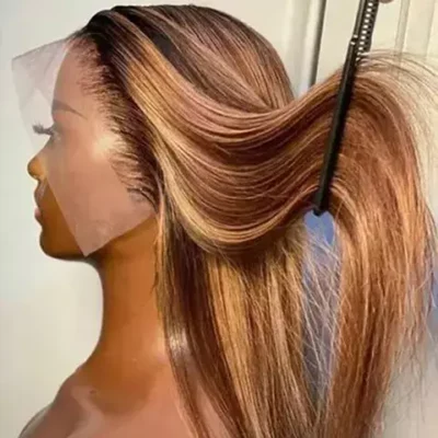 P4/27 Highlight Honey Blonde Colored Straight Lace Frontal Wig