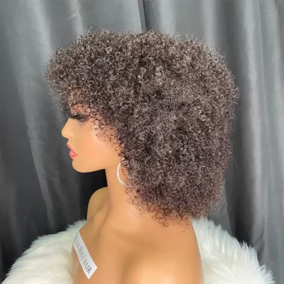 Afro Jerry Curly Human Hair Wigs with Bangs
