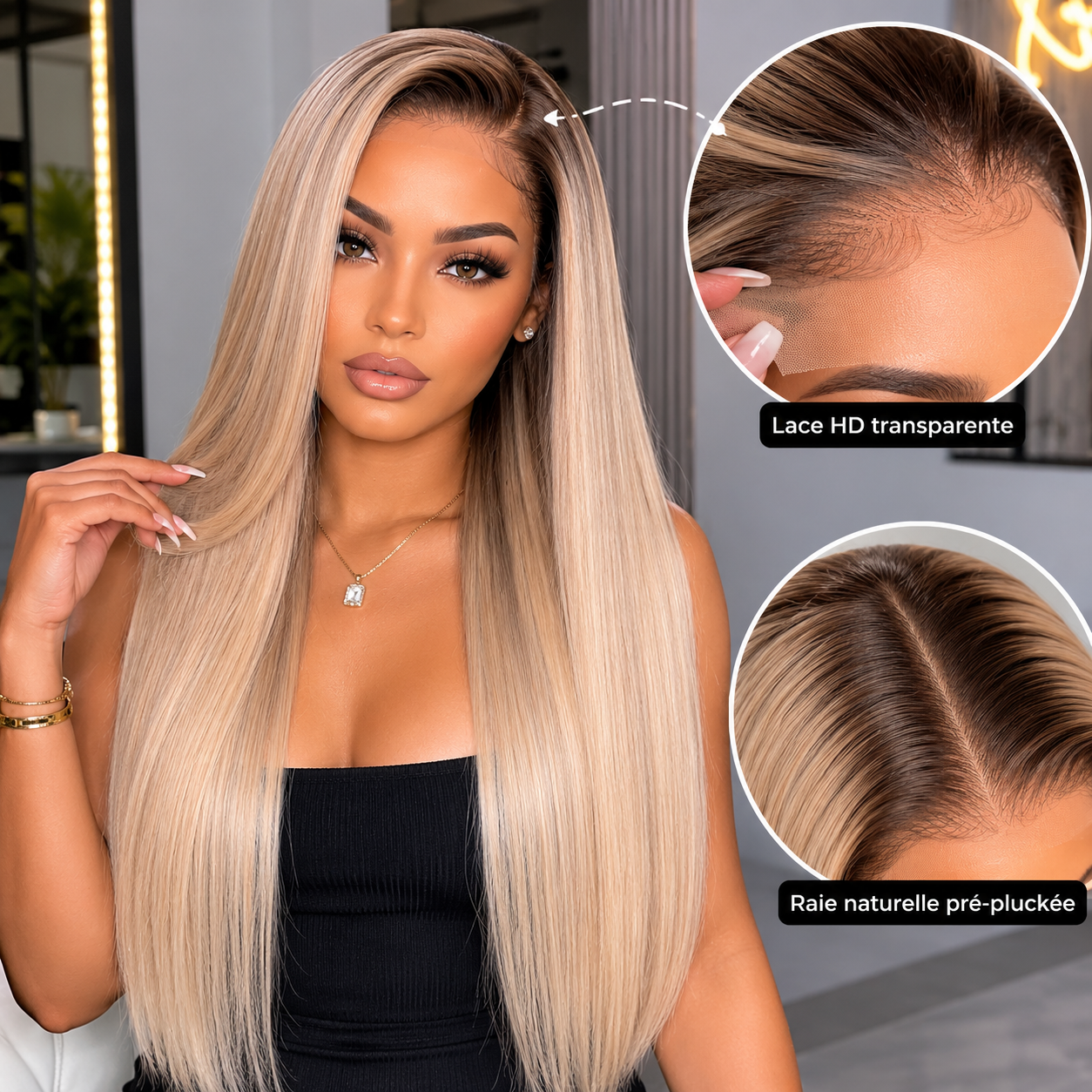 Ash Blonde Ombre Lace Front Human Hair Wig - Image 2
