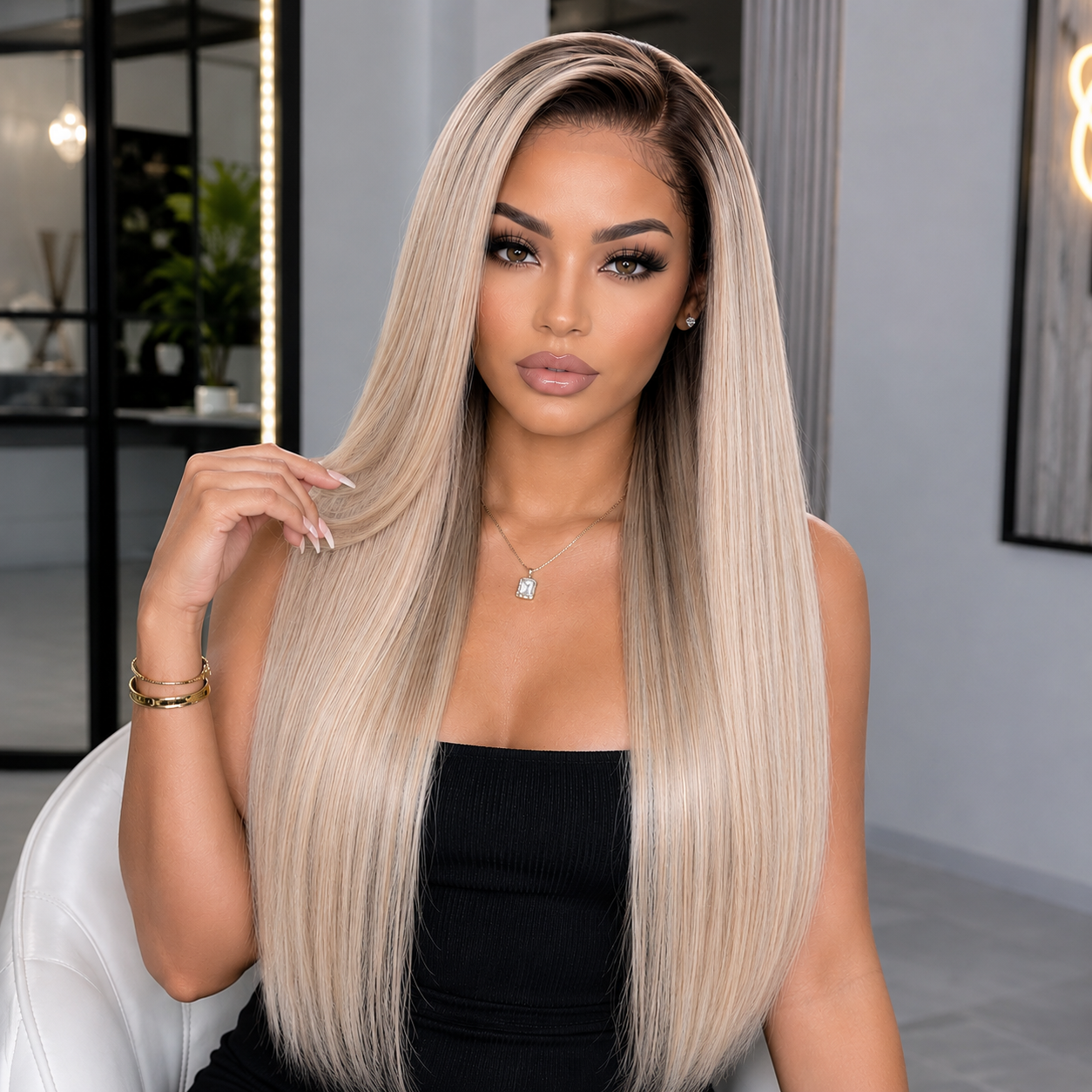 Ash Blonde Ombre Lace Front Human Hair Wig - Image 3