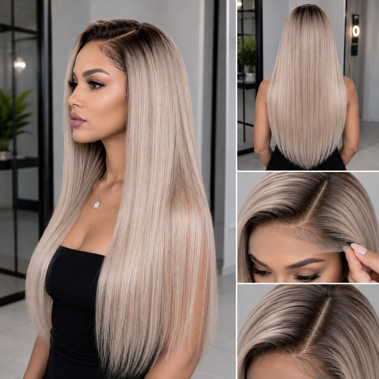 Ash Blonde Ombre Lace Front Human Hair Wig - Image 4