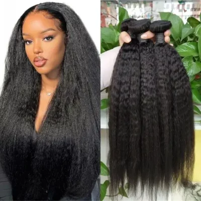 3 Bundles Kinky Straight Brazilian Natural Black Human Hair