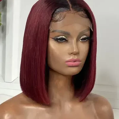 Ombre Dark Red, 99 j Burgadi Color  Bob Straight Lace Frontal Wig