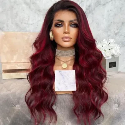 Ombre 99j color, Burgundy Body Wave Lace Front Wig