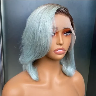 3 Sets Ombre Sky blue Color  Bob Straight & Wave Lace Frontal Wig