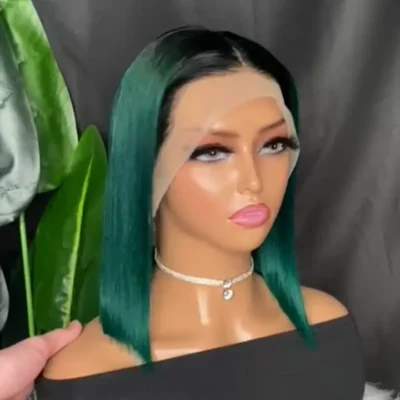 Ombre Green Bob Straight 13x4 Lace Frontal Wig