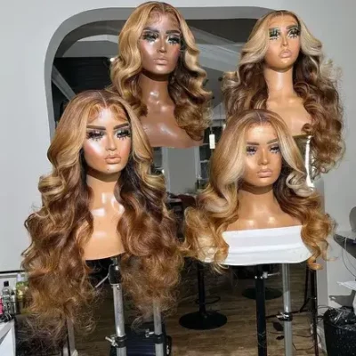 New Highlight #613 Color On Front Honey Blonde Colored Body Wave Lace Frontal Wig