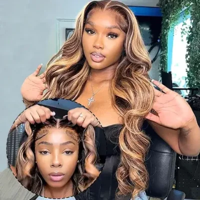 P4/27 Highlight Honey Blonde Colored Body Wave Lace Frontal Wig