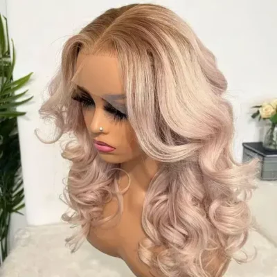 Ombre Blonde Short Ash Blonde Gray Highlight Loose Wave Human Hair Wig