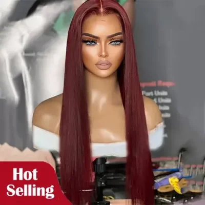 Dark 99J Color Brazilian Straight Human Hair Wig