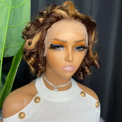 T-Part Lace Front, Pixie Cut Curly Human Hair Wigs