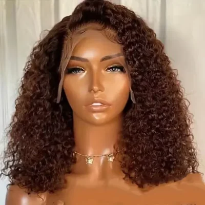 180% Density, Short Curly Bob Lace Front Human Hair Wig