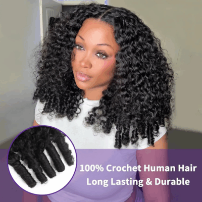 Burmese Curly Feather Crochet Human Hair Extensions Pre Separated Knotless Braiding Hair for Black Women