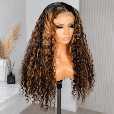 P4/27 Water Wave Highlight Honey Blonde Colored Body Wave Lace Frontal Wig