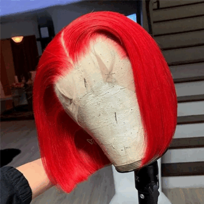 Red Colored Short Bob Wig 180% Density13x4 Lace Front Wigs Straight Human Hair Wigs