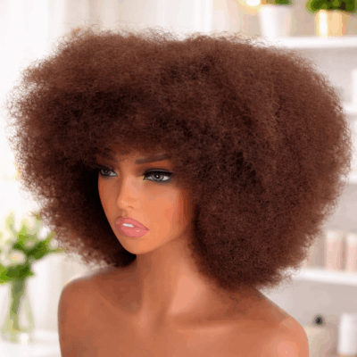 Brown Afro Kinky Curly Bang  Wig
