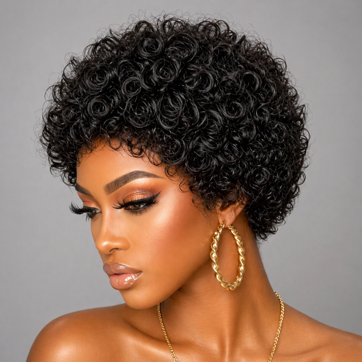Jamila 9×6 HD Lace Afro Kinky Pixie Curly Human Hair Wig - Image 3