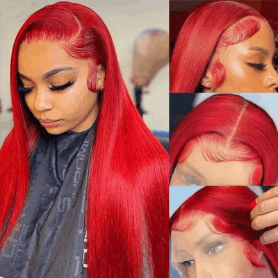 Red Color Long Straight Lace Front Human Hair Wig
