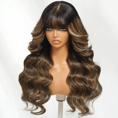 Warm Caramel & Honey Blonde Highlights 13×4 Lace Front Bang Wig