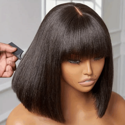 Full Machine Made Bang With Top Fake Scalp Bob Wig