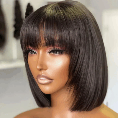 13×4 Layered Cut Straight Air Bang Bob Lace front Wig