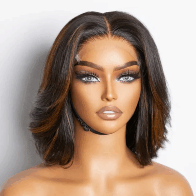 Dark Brown Highlight Wavy Lace Front Human Hair Wig
